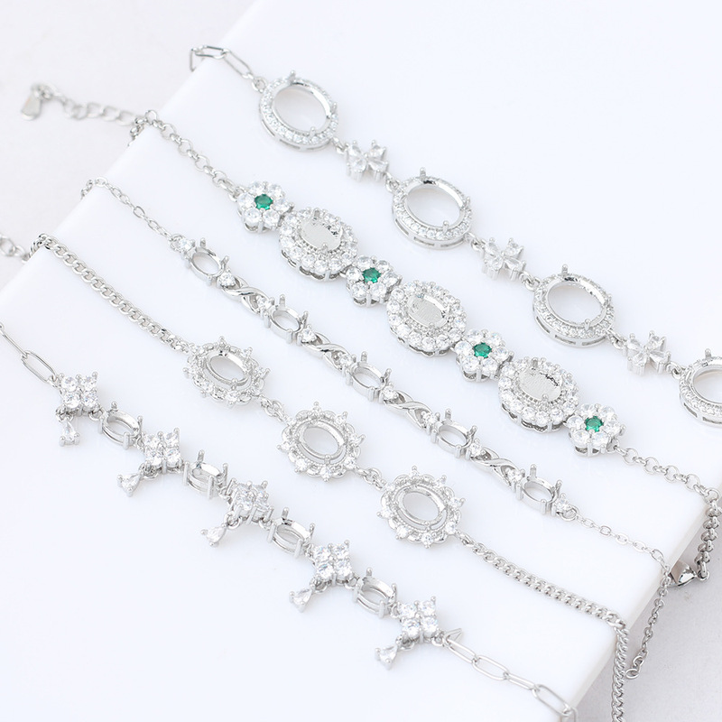 Oval Bracelet Empty Holder Multi-Size Copper Electroplated Imitation S925 Silver Inlaid with Colored Diamond Crystal Bracelet for Women Versatile