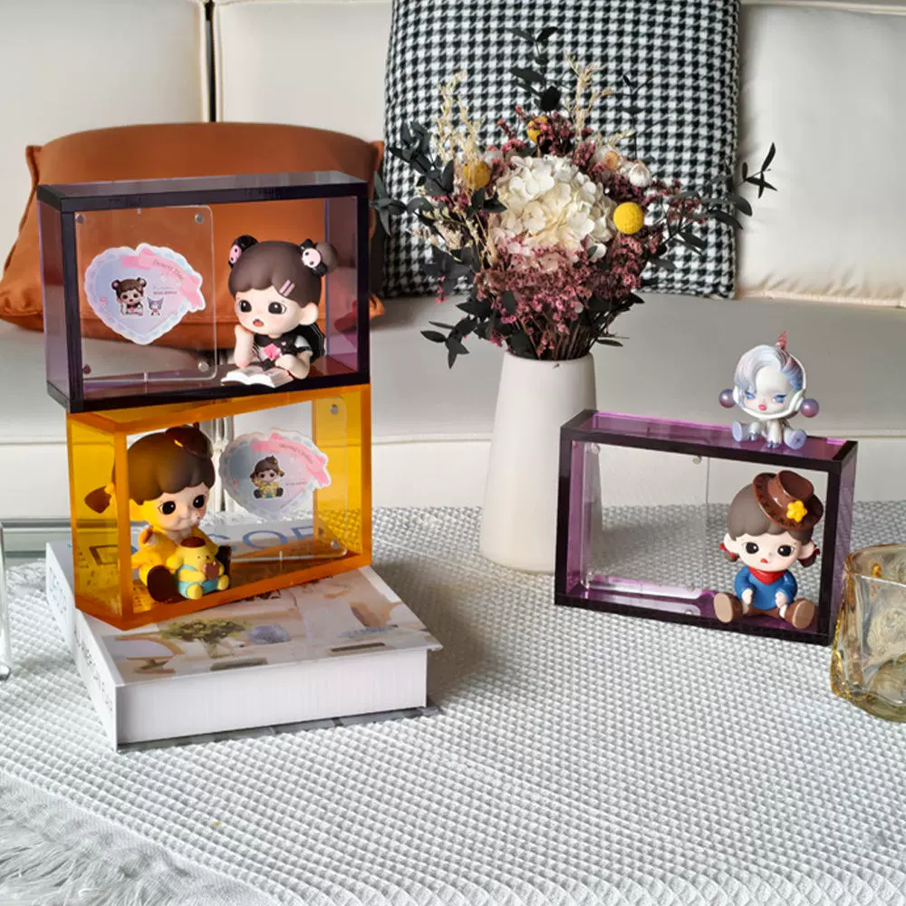 定制亚克力展示盒适用泡泡玛特盲盒手办摆件旋转相框展示架批发