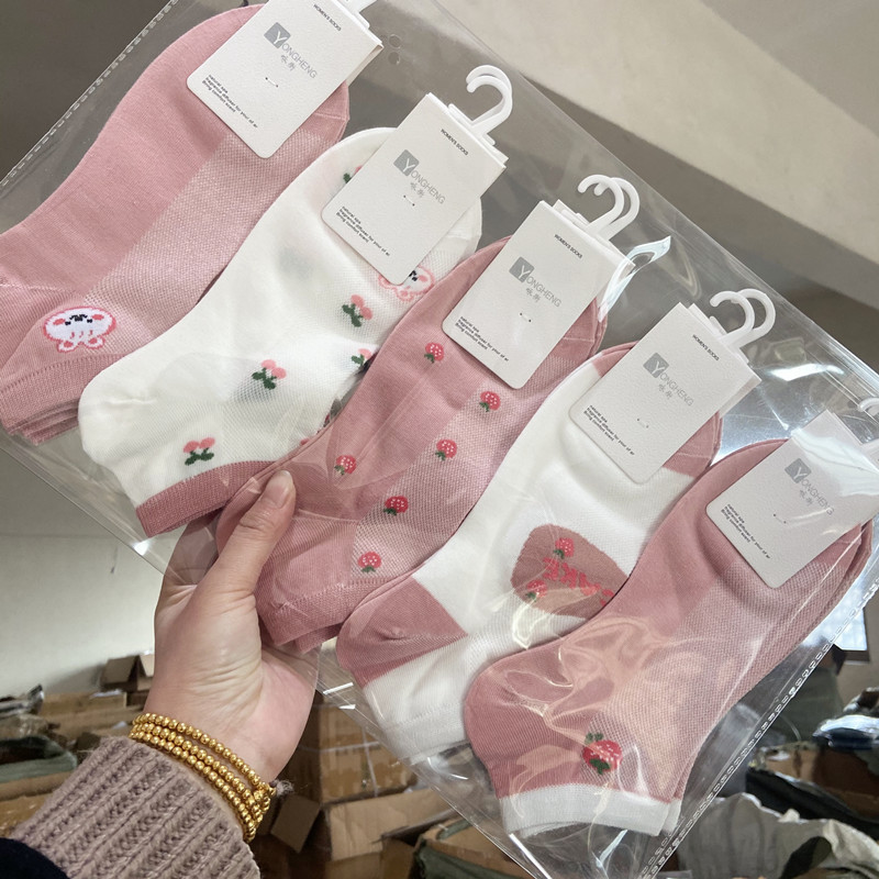 Spring and Summer Fresh Series Colored Cotton Boat Socks Mesh Cute Student Socks Children's Low Waist Thin Cheap Stall Socks