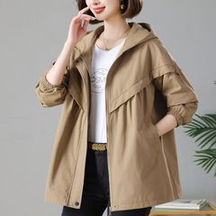 2025春秋新款韩版休闲百搭大码宽松连帽中长款夹克女装风衣外套女