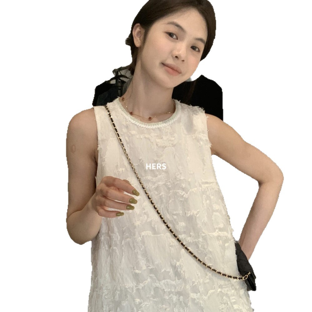 Đầm maxi nữ thắt eo cổ tròn không tay ren phối quý phái — màu đen, màu trắng