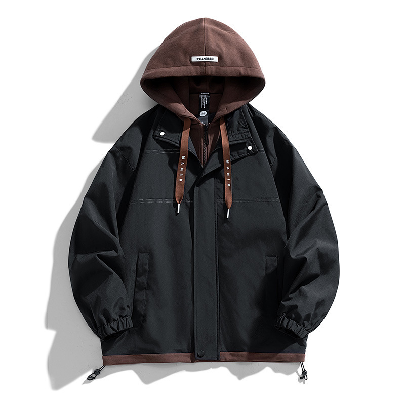 New Fake Two-piece Jacket Men's Spring and Autumn Outdoor Mountain Fashionable Loose Hooded Casual Fashion All-match Jacket New Fake Two-piece Jacket Men's Spring and Autumn Outdoor Mountain Fashionable Loose Hooded Casual Fashion All-match Jacket