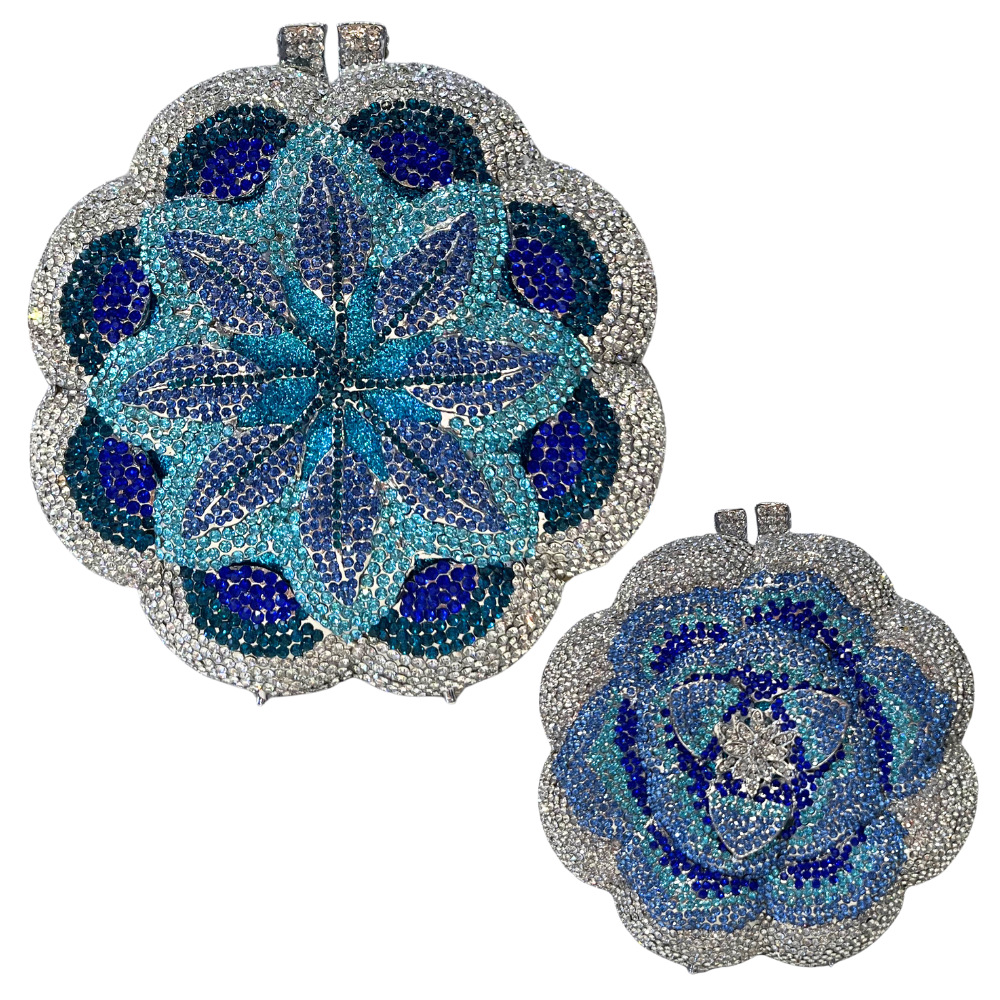 Bolsa de mano de flores de diamantes hecha a mano bolsa de cena de boda europea y americana flor tridimensional bolsa de mano de diamantes