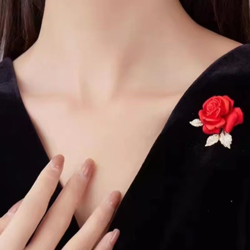 Elegante Rote Rosen Brosche Für Damen Schmuck Für Sakko Pullover_voghion.com
