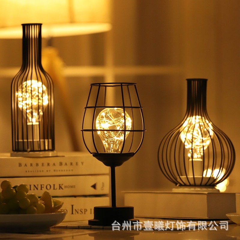 Explosión transfronteriza lámpara nórdica lámpara de decoración de hierro forjado decoración interior modelado copa de vino tinto lámpara de cobre lámpara de noche de Navidad image 4