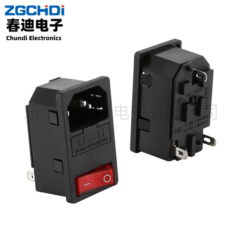 AC303电源插座 卡式带开关品字设备插座AC-14-F19三合一AC插座