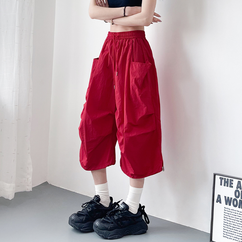 Ice Silk Quick-Dry American-Style Cargo Capri Pants for Women, Summer Thin Plus-Size Slimming Sports Hiking Shorts