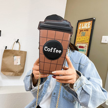 可爱网红咖啡杯链条包2023新款日系bags个性创意百搭斜挎圆筒包女