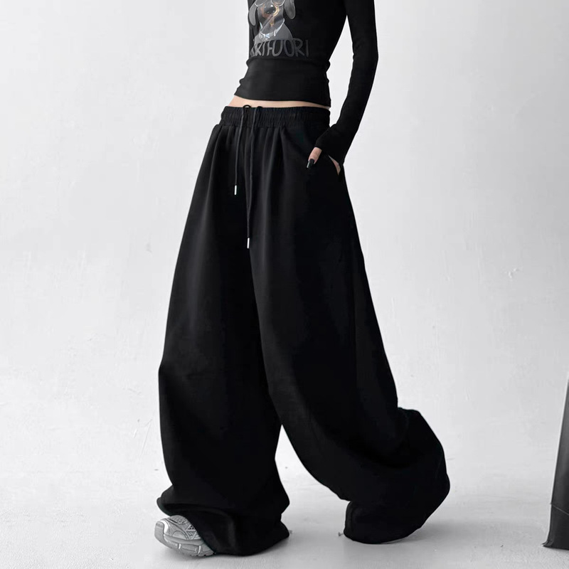Black Wide-Leg Sweatpants for Men and Women, Autumn New High-Waisted Straight Versatile Loose Lazy Banana Casual Jogger Pants
