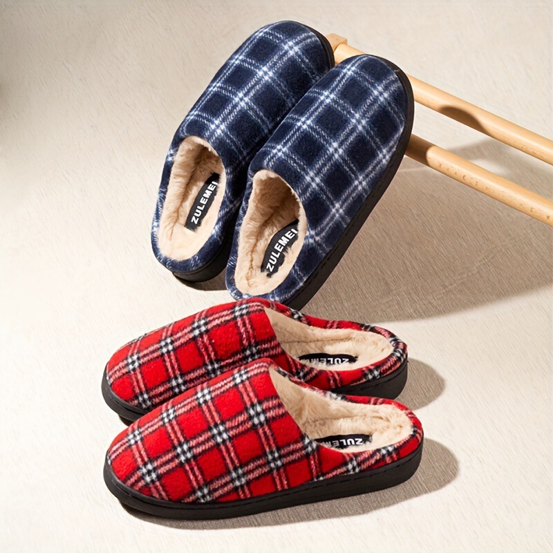 Aliexpress Foreign Trade Autumn New Dropshipping Men's Slippers Men's and Women's Plaid Memory Foam Slippers