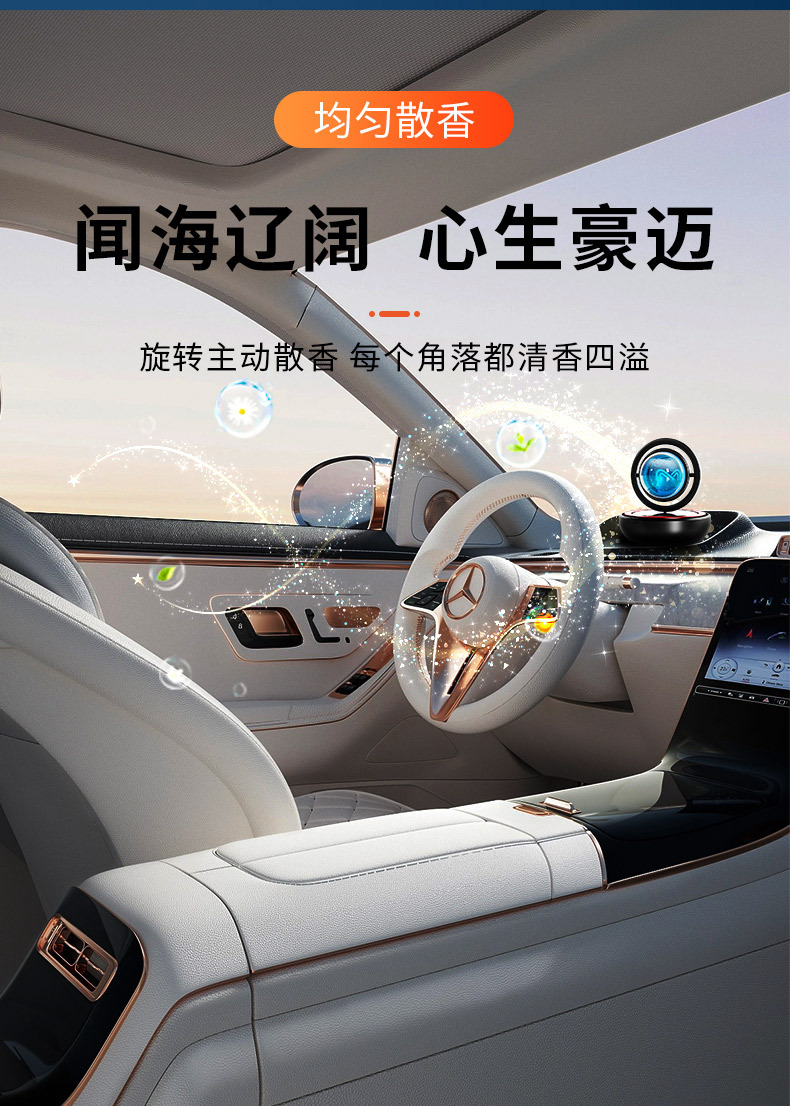 2025 New Car Xinghai Car Interior Imported Breathable Film Light Aromatherapy Double Ring Encounter Light Rotation Scattered Fragrance and Odor Removal