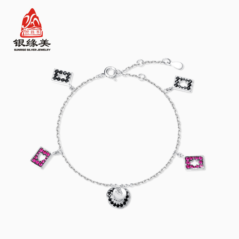 Silver Beauty S925 Sterling Silver Magic Hat Poker Personality Bracelet Niche Fashion Jewelry Color Treasure Bracelet Silver Beauty S925 Sterling Silver Magic Hat Poker Personality Bracelet Niche Fashion Jewelry Color Treasure Bracelet
