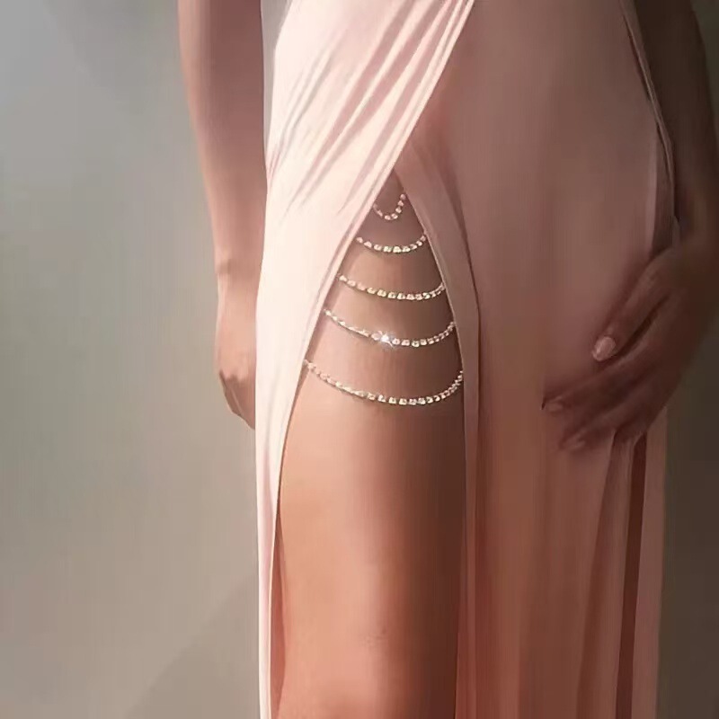 European and American Fashion Multi-Layer Rhinestone Sexy Leg Accessories with Elastic Rope Leg Chain Nightclub Shiny Chain Beautiful Leg Chain Women's Jewelry