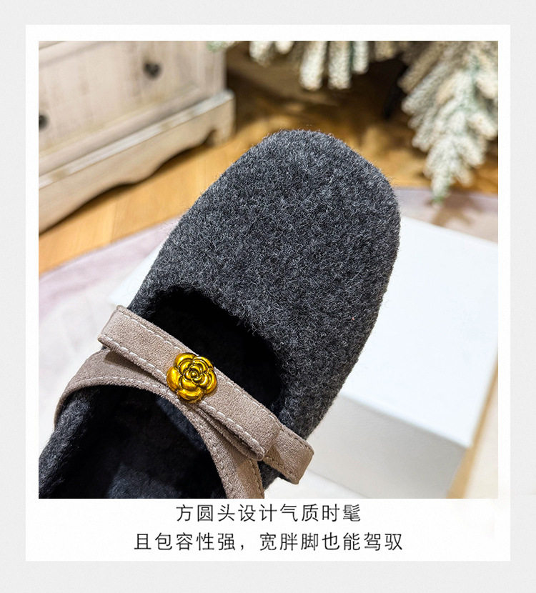 Giày Mary Jane nữ quai ngang nơ bướm, đế trong tăng chiều cao 4,5 cm, lót lông, mũi tròn — màu xám, màu đen, nâu sẫm chi tiết 7