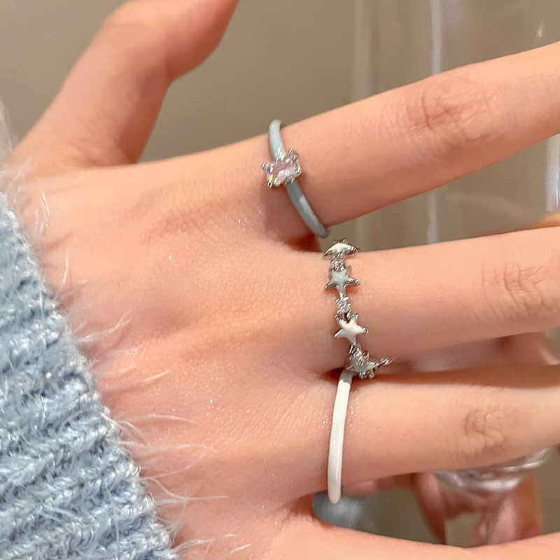 Bague en zircon en forme de goutte d'huile, ensemble deux pièces carré ouvert, style tendance, simple et frais, pour l'index._voghion.com