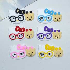 卡通戴眼镜凯蒂猫KT猫系列PVC软胶DIY手机壳发夹水杯收纳盒冰箱贴