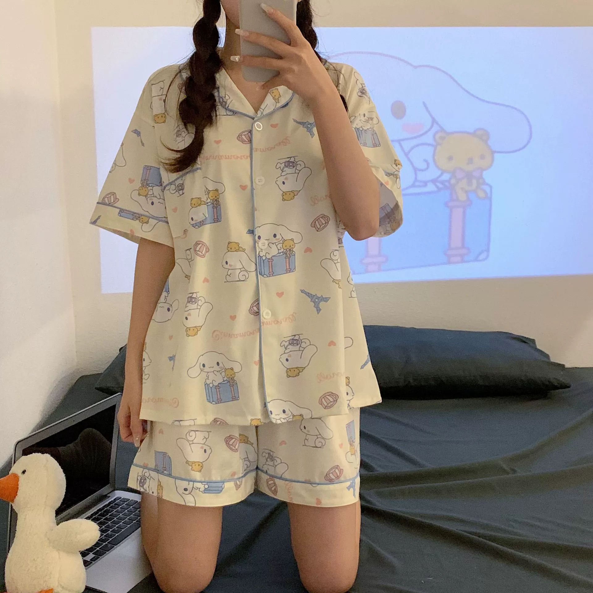 Pijama, cute set for students, thin summer cardigan, oversize