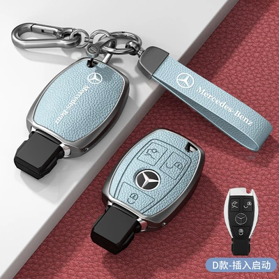 Without Car Logo Men's and, Car key bag - standard-type-d-plug-in-start-3-button-blue-zinc-alloy-shell-hardware-hand-strap