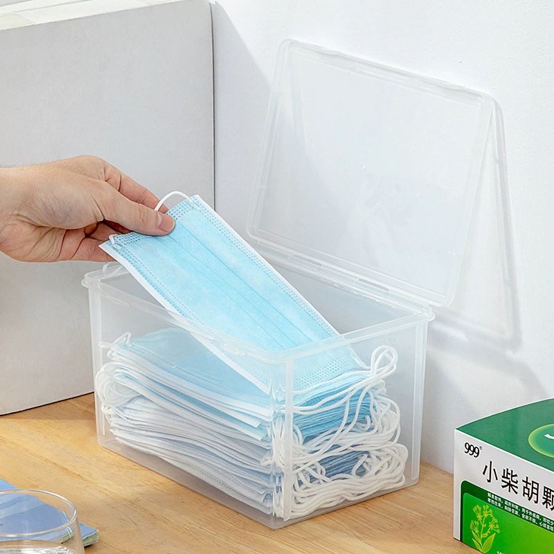 Transparent Plastic Storage Box, Table Organizer for Medical Masks, Stackable, 20×13.5×8 cm
