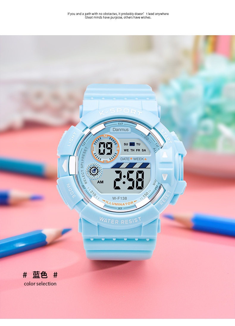 Light blue luminous seven colors + alarm clock + waterproof)