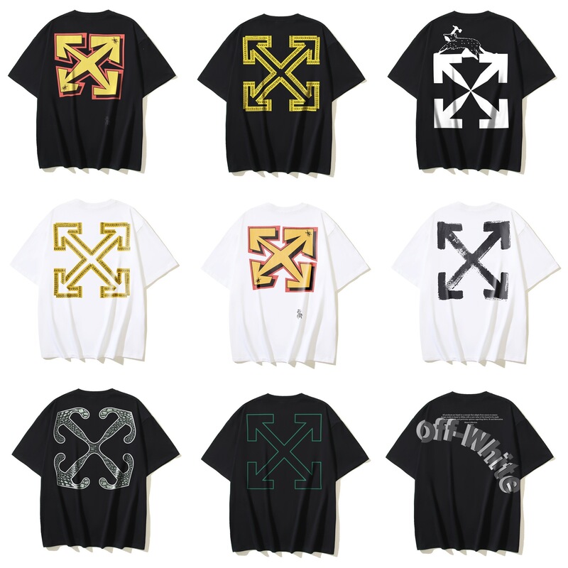 25ss American style trendy brand high-quality off-shoulder short-sleeve T-shirt with melting arrow gradient starry sky ink splatter design for men and women