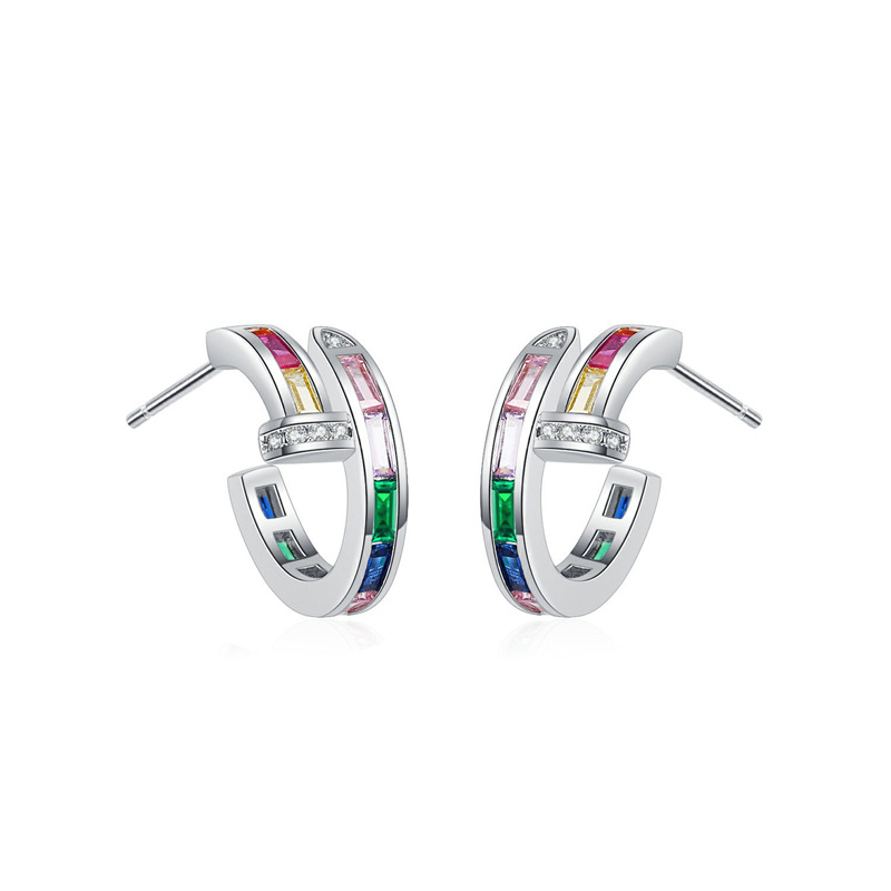 Pendientes C coloridos circonita, diseño creativo, estilo europeo/americano