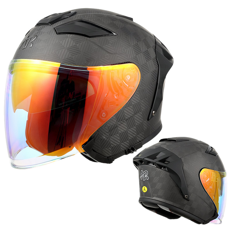 Motuoche – Motosiklet kaskı (dəbilqə) Helmet Ultralight - 12k-matte-black-transparent-daynight-goldred-lens-m