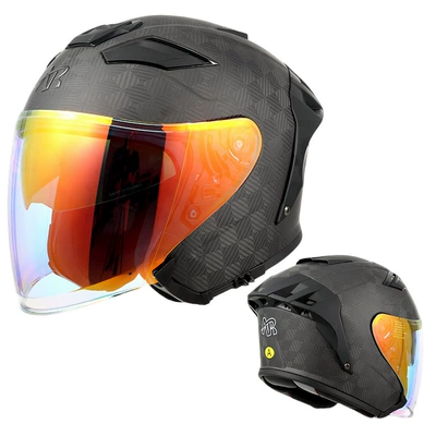 Motosiklet kaskı (dəbilqə) Carbon Fiber 3/4 Helmet Electric - 12k-matte-black-transparent-day-and-night-gold-red-lenses-m