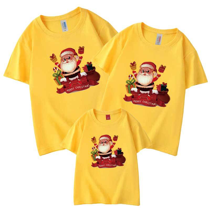 Nuevo tres madre-niño manga corta Camiseta Santa Claus regalo Ropa de padres e hijos de Navidad europea y americana de comercio electrónico transfronterizo