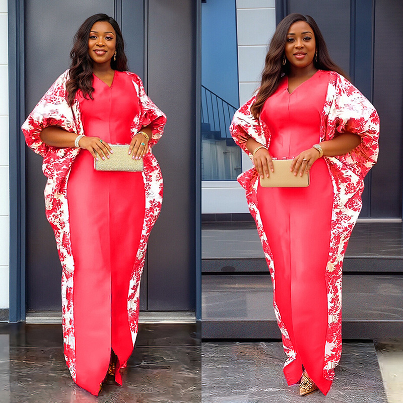 Cross-border Plus Size Women's Clothing Middle Eastern Ethnic Style Robe African Color-Block Printed_ecoleips.com