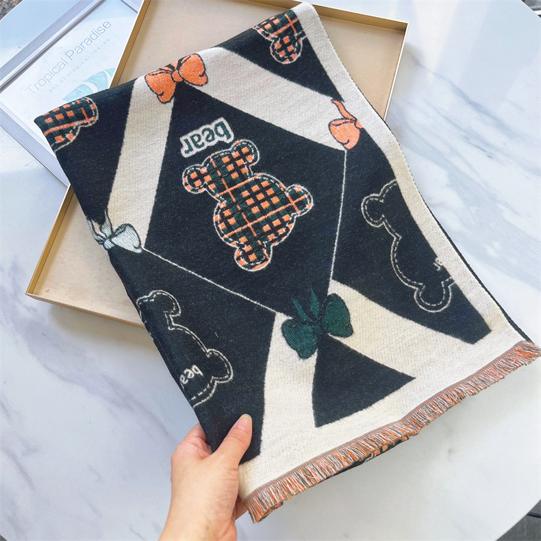 Nuove sciarpe autunno inverno, dolce fascia da collo con orsetto dei cartoni animati e carina ragazza, tendenza scialle caldo per studenti_voghion.com