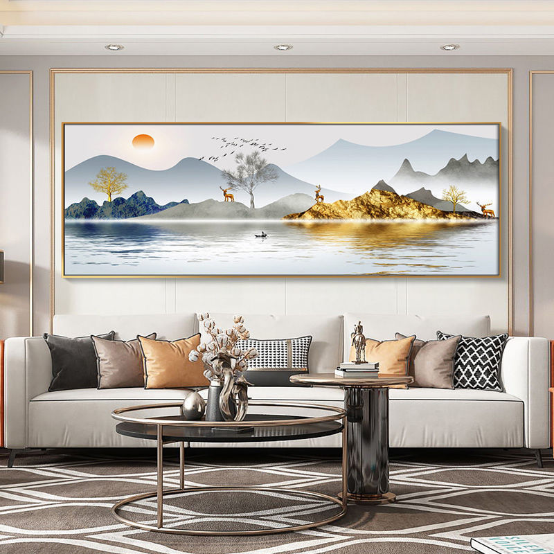 办公室横板壁画背有靠山挂画现代客厅沙发装饰画新中式茶室山水画|undefined