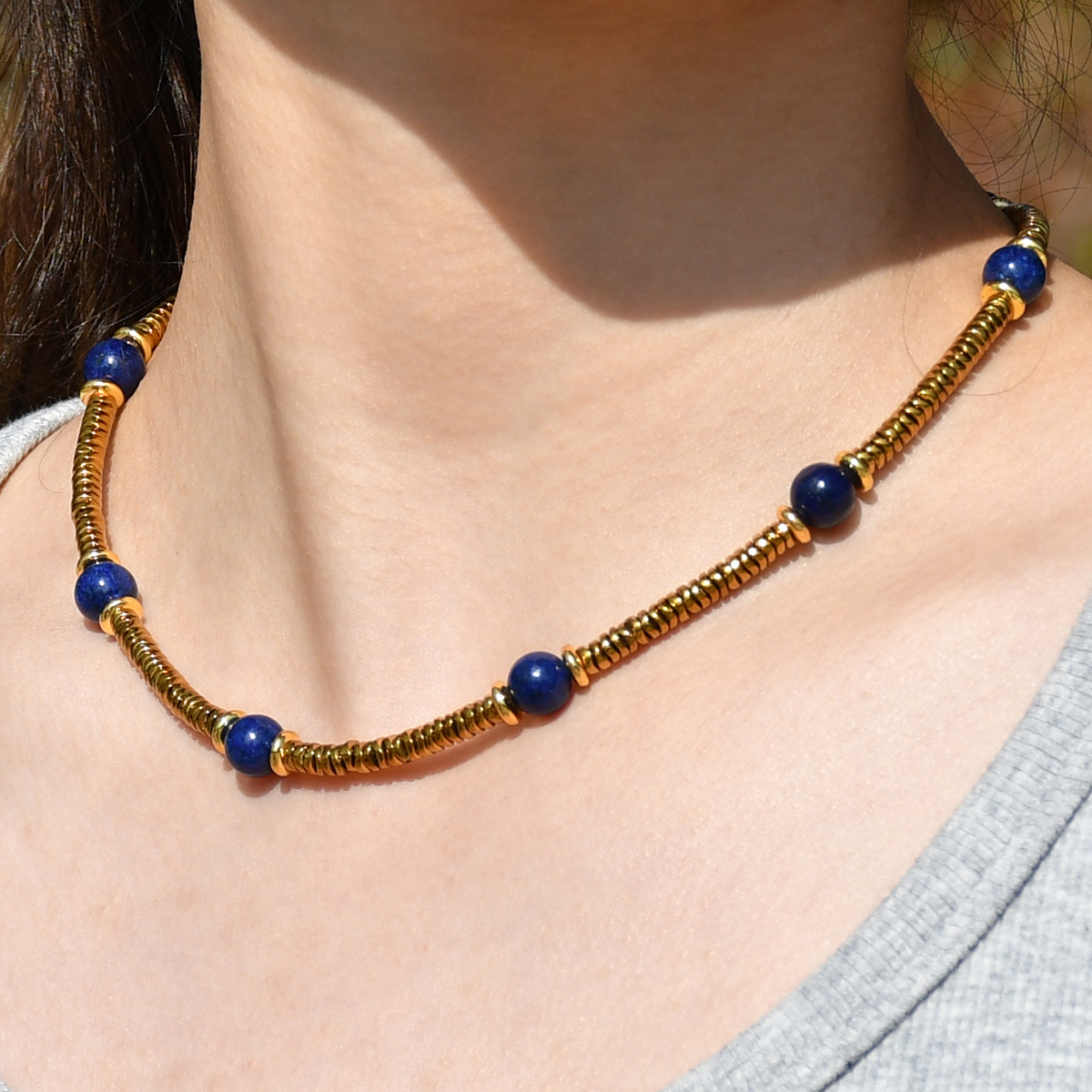 20g Weight Electroplated Gold Plating Process Necklace Classification 316 Stainless Steel Chain Material Retro Geometric 316L Stainless Steel Natural Stone Vacuum Plating Necklace In Bulk
