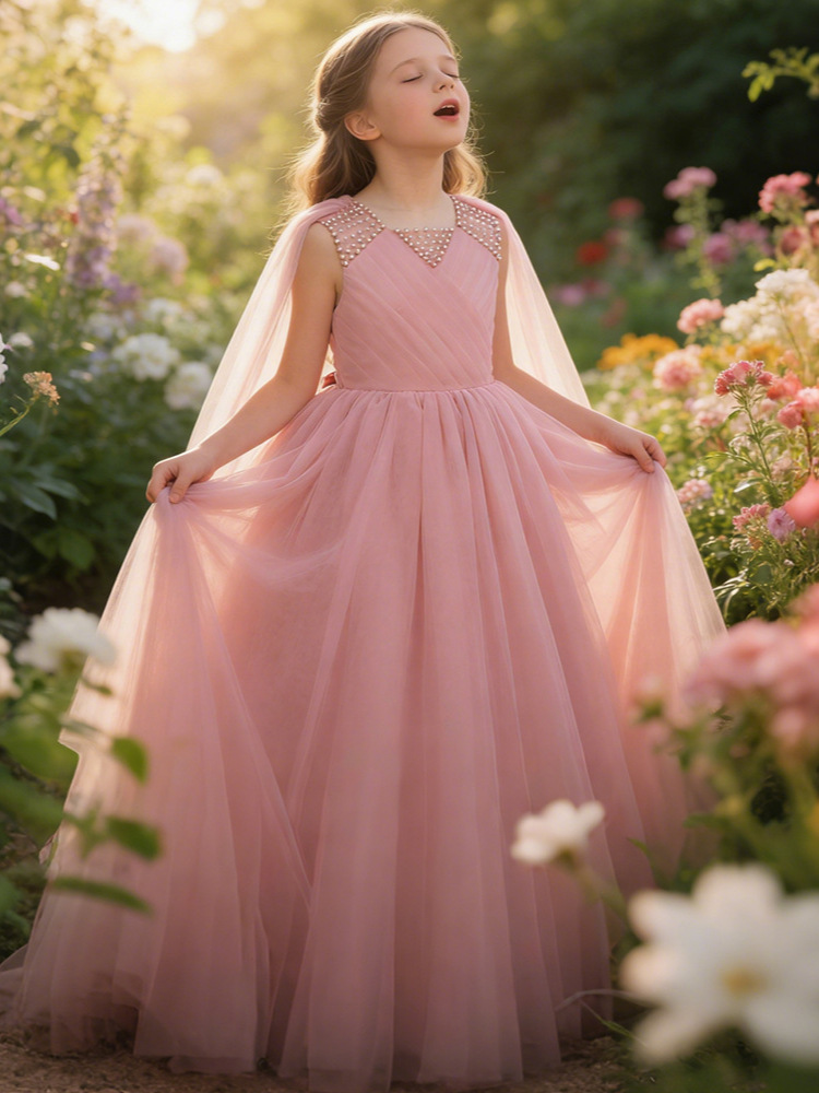 Transfronterizo vestido largo para niños anfitriones de piano espectáculo de baile vestido de baile de chicas vestido de noche