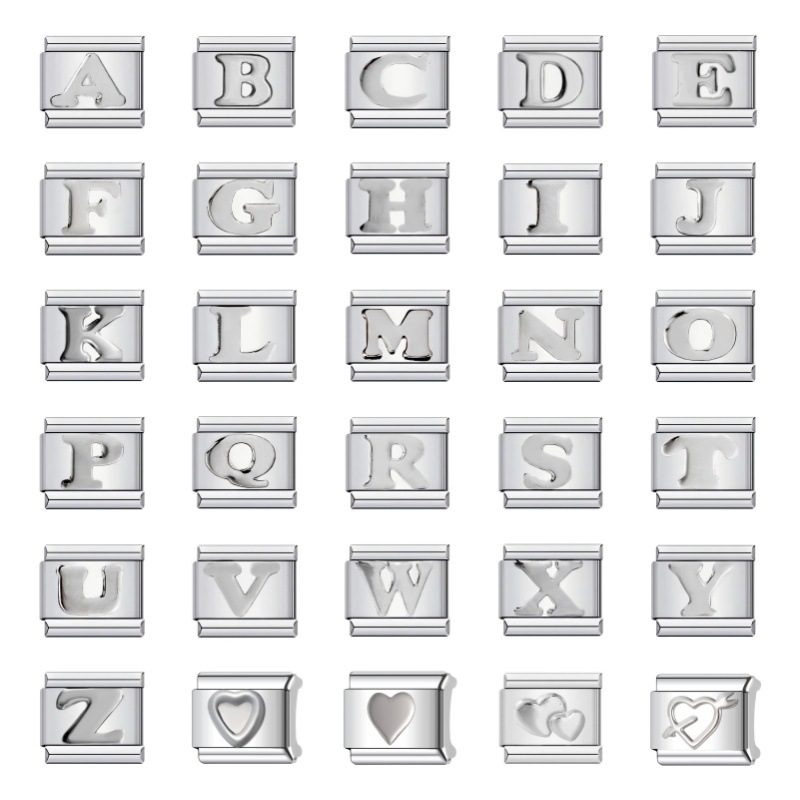 Hot-Selling Stainless Steel 26 English Letters DIY Italian Module Bracelet Elastic Splicing Strap Bestie Gift