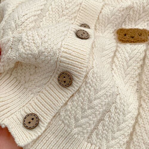 2024 Western Style Baby Set Cute Bear Outer Top Solid Color Knitted Sweater Cardigan + Shorts Two-piece Set