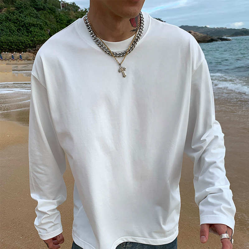 OXFREAK 「高品質 450g」ブラック 長袖 Tシャツ メンズ ゆったり クリーンフィット ボトリング シャツ ピュアコットン|undefined