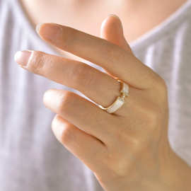 小众时尚镶钻H字母戒指女 小香风韩版设计优雅开口食指戒批发代发