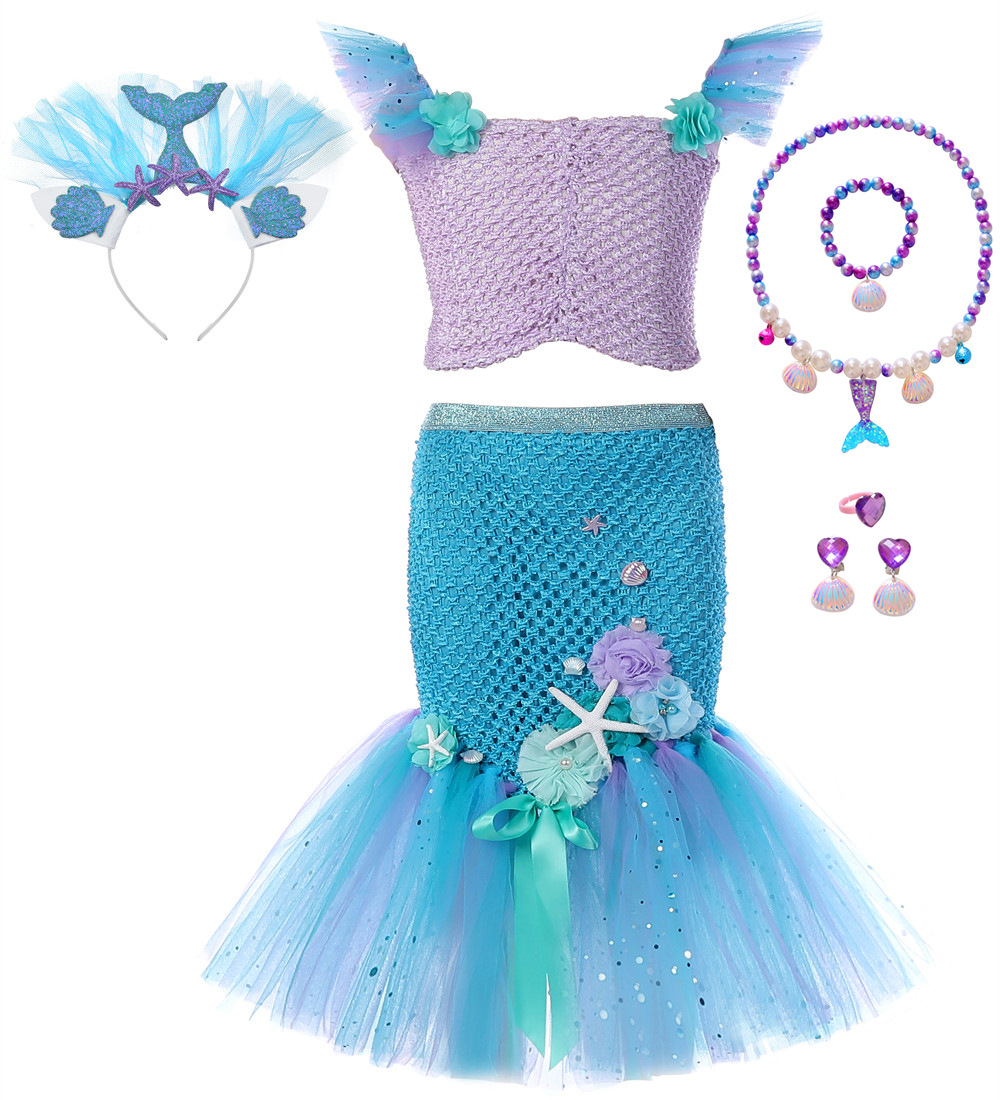 Синий аксессуар для волос, ожерелье, цепочка, комплект, рыбий хвост