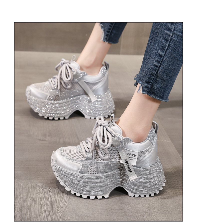 Giày sneaker nữ đế dày tăng chiều cao phối đá lấp lánh lưới thoáng khí — màu be chi tiết 15