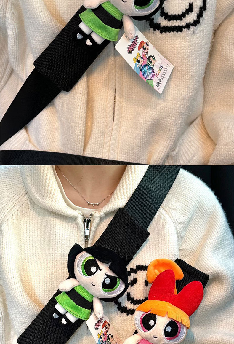 Car Seat Belt Shoulder Protector, Universal Car Anti-Wear Clothing for All Seasons, Cute Powerpuff Girls Car Protective Cover