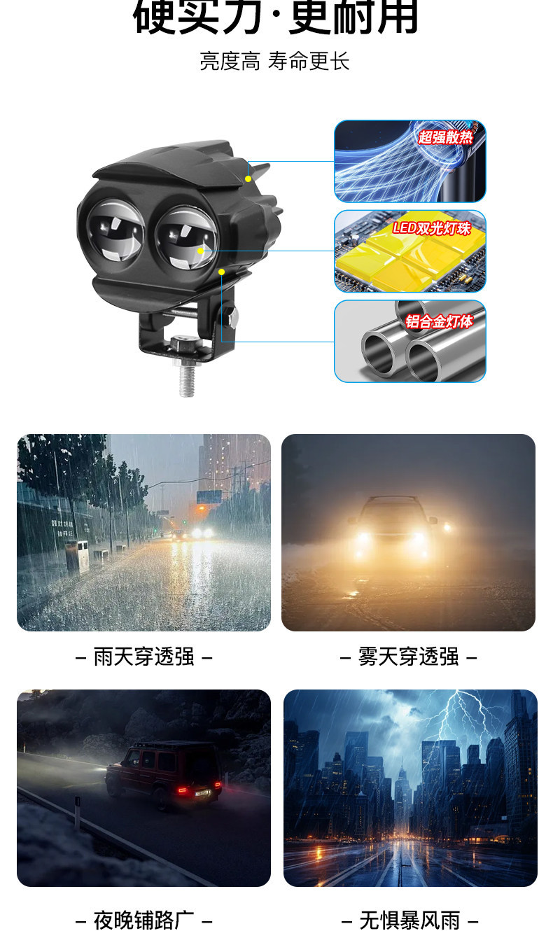 Motorcycle waterbird spotlight LED yellow-white light for road illumination, electric vehicle front driving light, motorcycle spotlight, high-intensity model