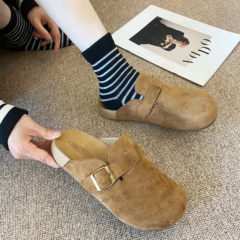 A893 Birkenstock Shoes for Women 2025 Spring & Fall New Style Pregnant Women's Toe-Cap Half Slippers for Outer Wear Thick-Soled Lazy Slip-On Women's Shoes