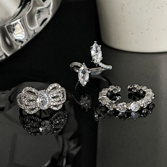 輕奢高級感滿鑽鋯石蝴蝶結開口戒指女ins冷淡風個性氣質時尚指環