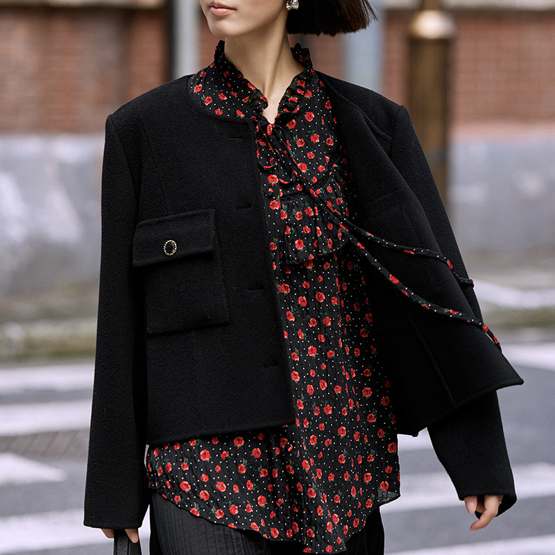 2024 가을과 겨울 새로운 러플 프린트 셔츠 여성 슬리밍 올 매치 디자인 센스 여성 최고 76033