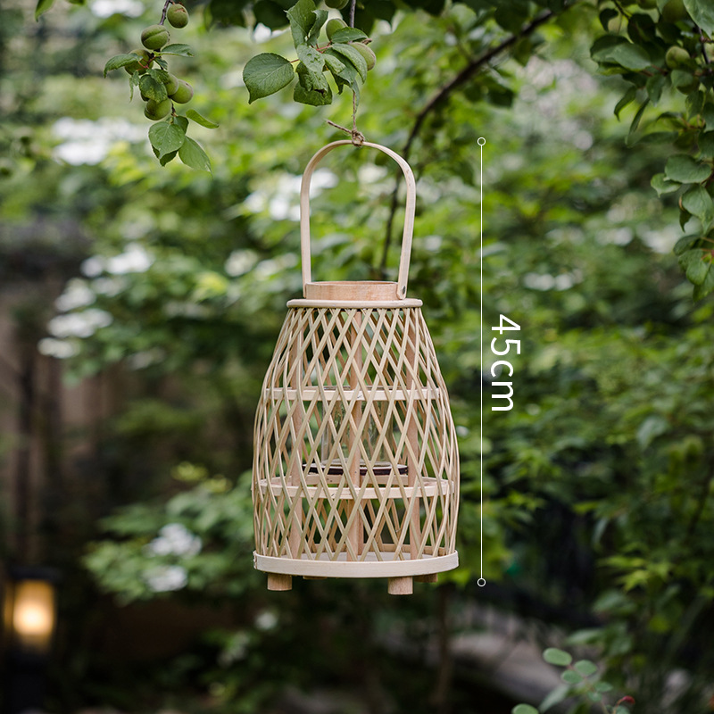 Personalizado creativo tejido de bambú tejido de ratán lámpara de viento candelabro colgante de piso adorno decoración habitación modelo B & B puede colgar linternas