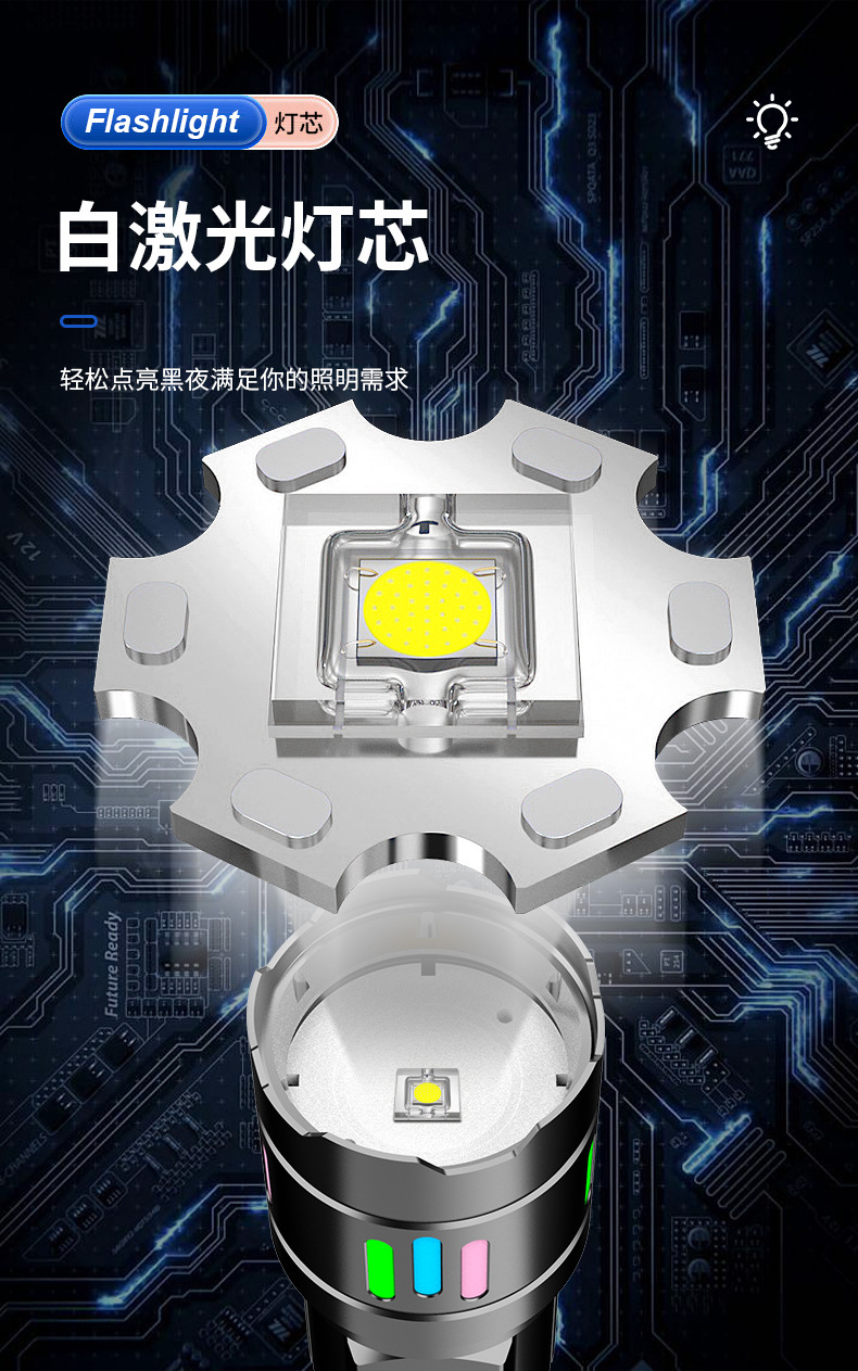 Strong Light Flashlight, Long-Range Outdoor Rechargeable High-Power Rechargeable Battery Light, Zoomable White Laser Wholesale Portable Rechargeable