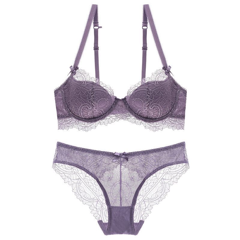 Luz de verano francés encaje sexy sujetador traje pecho grande pequeño push up más tamaño anillo acero media taza ropa interior chica