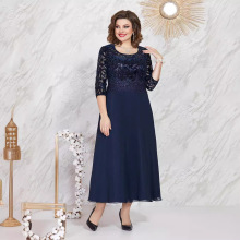欧美跨境春夏季节新款大码女装连衣裙拼接蕾丝雪纺修身高级连衣裙