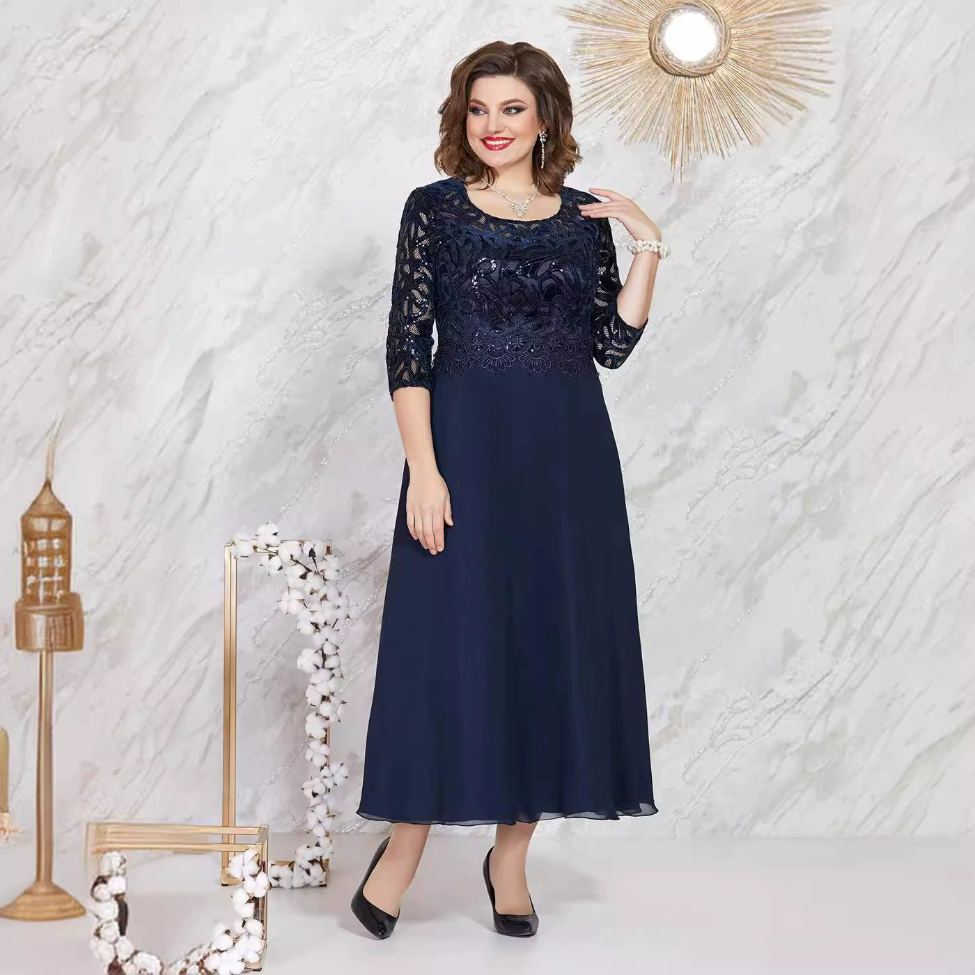 Европа и США, трансграничный весенне-летний сезон. Новое женское платье больших размеров, кружевное шифоновое облегающее высококачественное платье с вышивкой.